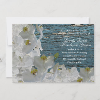 Convites Orquídeas brancas Casamento tema damasco de madeir