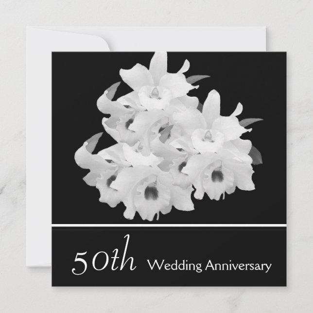 Convites Orquídeas Brancas Elegantes 50º Aniversário de Con (Frente)
