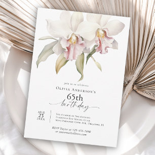 Convites Orquídeas Brancas Elegantes Floral 65º Aniversário
