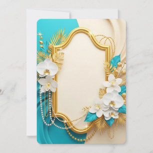 Convites Orquídeas Brancas Elegantes Moldura Dourada