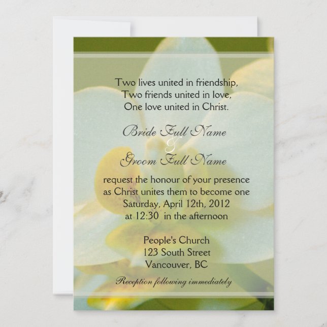 Convites Orquídeas brancas em casamento cristão verde (Frente)