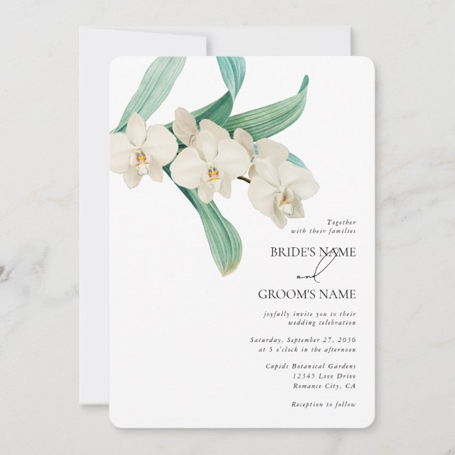 Convites Orquídeas Brancas Florais Casamento Aquarela (Frente)