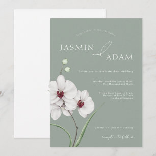 Convites Orquídeas Brancas Verdes Sage Iniciais Casamento F