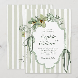Convites Orquídeas Casamento Verde Sage Pintadas à Mão