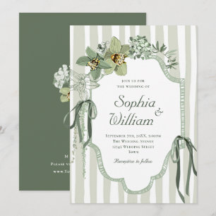 Convites Orquídeas Casamento Verde Sage Pintadas à Mão