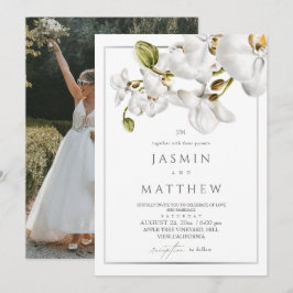 Convites Orquídeas Clássicas Enquadram Foto de Casamento El