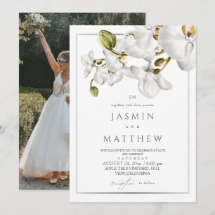 Convites Orquídeas Clássicas Enquadram Foto de Casamento El