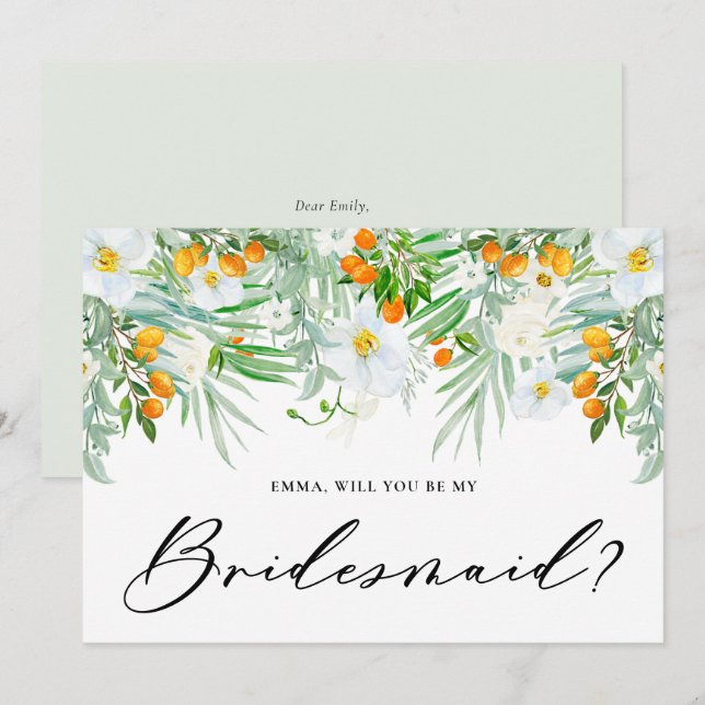 Convites Orquídeas e Kumquats Você Será Minha Dama de Honra (Frente/Verso)