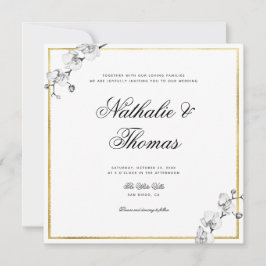 Convites Orquídeas Elegantes Casamento Dourado Branco Negro