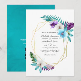 Convites Orquídeas Geométricas Tropicais Código QR RSVP Cas
