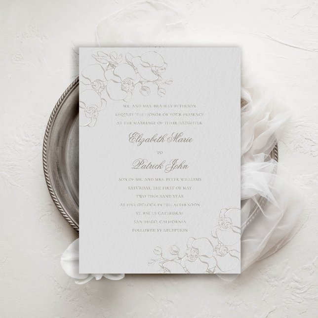 Convites Orquídeas Ivory 2 Casamento formal de pais tradici (orchids wedding invitation formal traditional modern classic double frame ivory faux embossed chic)