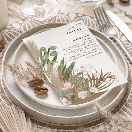 Convites Orquídeas Rosa-Boho, Folhas Secas com Casamento Pa