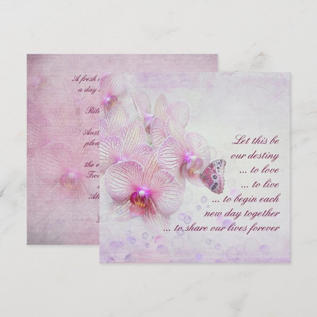 Convites Orquídeas Rosa e Casamento de Borboleta (Frente/Verso)