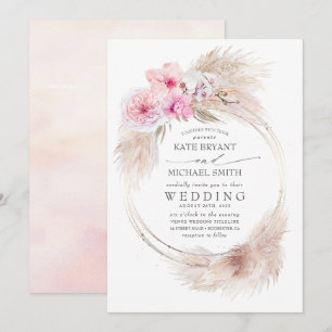 Convites Orquídeas Rosa e Casamento Tropical de Pampas