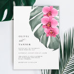 Convites Orquídeas Rosa Quente no Casamento Tropical de Mon<br><div class="desc">Dê vida à sua visão de casamento de sonho com este design de convite de casamento tropical único. Apresenta um trio de vibrantes cor-de-rosa-quente - orquídeas de fúcsia e uma bela folha de monstera em aquarelas moles. A design é simples e elegante com um olhar minimalista energizado pelos elementos botânicos...</div>