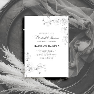 Convites Orquídeas Simples Chá de panela Branco Elegante Ne