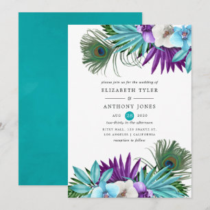 Convites Orquídeas Tropicais Aquarela Casamento Pavão