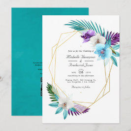 Convites Orquídeas Tropicais Geométricas Código QR RSVP Cas