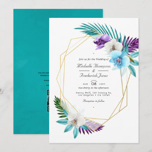 Convites Orquídeas Tropicais Geométricas Código QR RSVP Cas