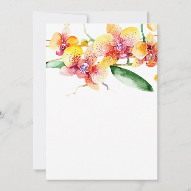 Convites Orquídeas vermelhas e amarelas Casamento em Branco (Frente)