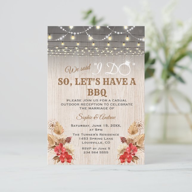 Convites Orquídeas Vermelhas Pampas Grass Wood Depois Que E (Em pé/Frente)