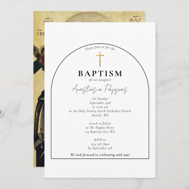 Convites Ortodoxo grego Natal Batismo Arco Moderno (Frente/Verso)