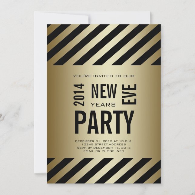 Convites Os 2014 anos novos moderno preto Dourado do (Frente)