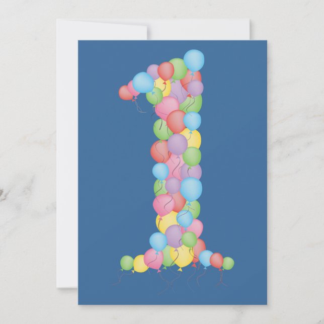 Convites Os balões azuis do partido de primeiro aniversario (Frente)