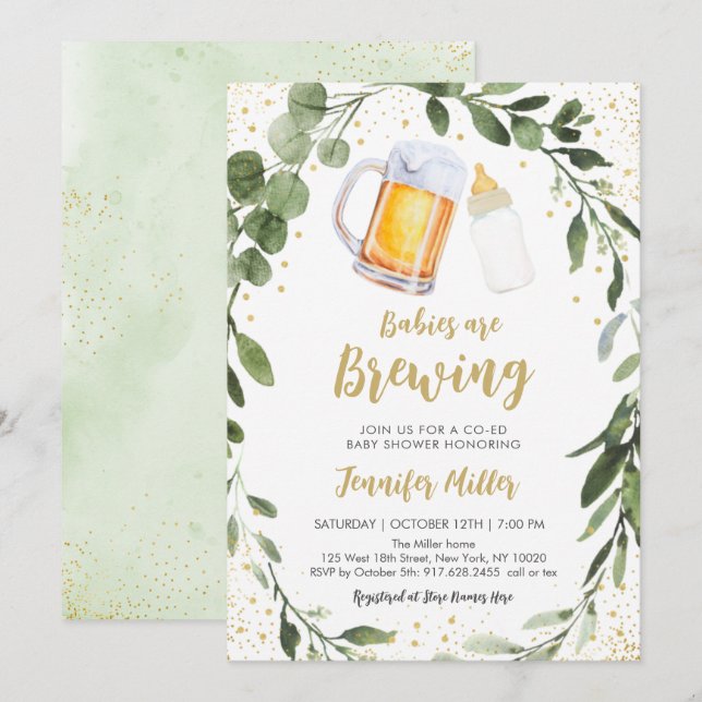 Convites Os Bebês Estão A Criar Chá de fraldas Gêmeo Verde (Frente/Verso)