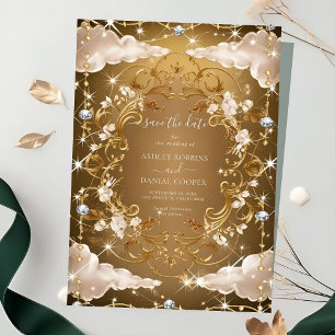 Convites Os florais de Ouro de Ouros Sparkly salvam a data