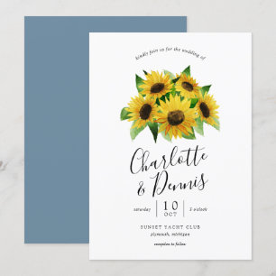 Convites os girassóis da aguarela e coram casamento azul