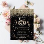Convites Os íntimos e modernos diamantes Dourados parecem B<br><div class="desc">Um moderno,  chic e glamouroso Sweet 16 com diamantes de ouro e estrelas em fundo negro.</div>