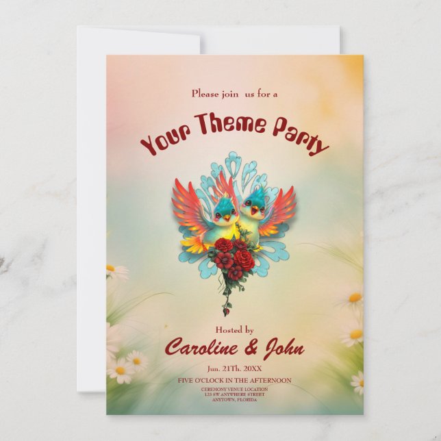 Convites Os pássaros bonitos de bom humor. (Frente)