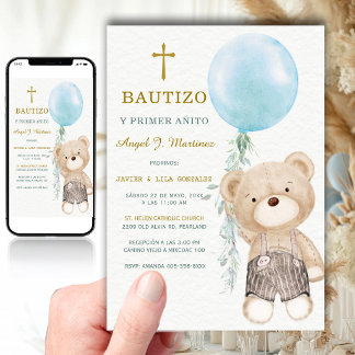 Convites Osito Azul Batizado E Primeiro Aniversário Menino