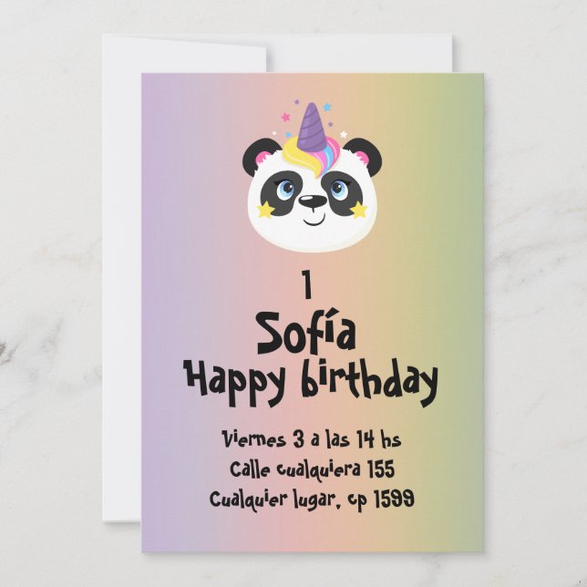 Convites Oso panda de cumpleaños  (Frente)