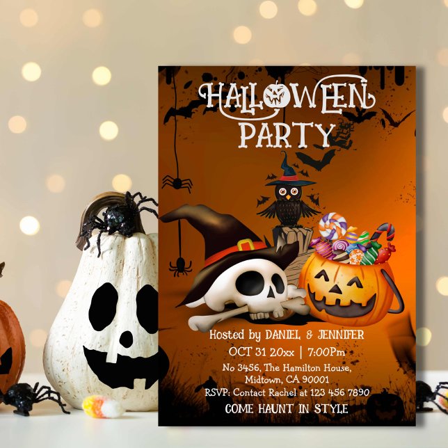 Convites Osso do crânio Spooky Jack-o-Lanterna doce Hallowe (Criador carregado)