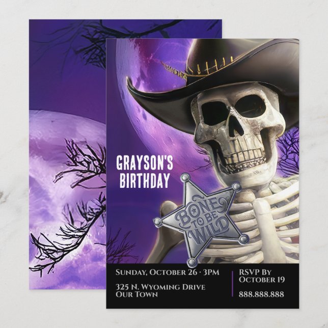 Convites Osso para ser selvagem, esqueleto ocidental countr (Frente/Verso)