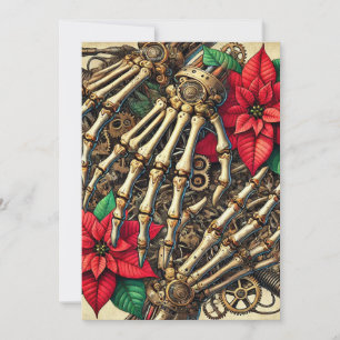 Convites Ossos de Mão Steampunk Imprimíveis com Poinsettia