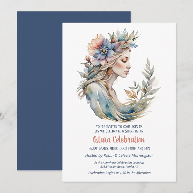 Convites Ostara Equinócio da Primavera Flor Deusa Sabbat (Frente/Verso)