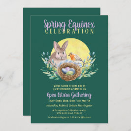 Convites Ostara Primavera Equinox Bunny & Bird Nest Green