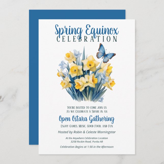 Convites Ostara Spring Equinox Daffodil Butterfly Sabbat (Frente/Verso)