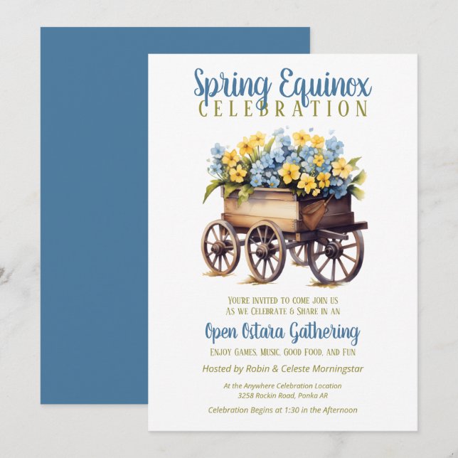Convites Ostara Spring Equinox Vintage Flower Cart Sabbat (Frente/Verso)