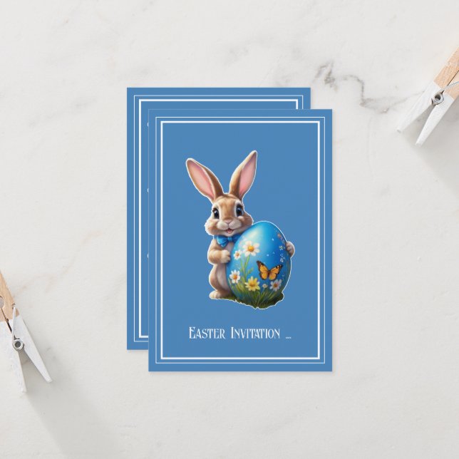 Convites Osterhase mit blauer Schleife -  (Frente/Verso In Situ)