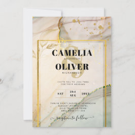 Convites Ostra Pearl Abstrato de Tinta de Álcool de CASAMEN