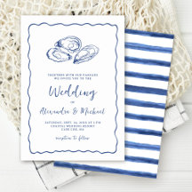Ostras Desenhadas à Mão Casamento Azul Marinho Cos