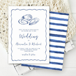 Convites Ostras Desenhadas à Mão Casamento Azul Marinho Cos