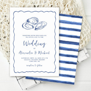 Convites Ostras Desenhadas à Mão Casamento Azul Marinho Cos