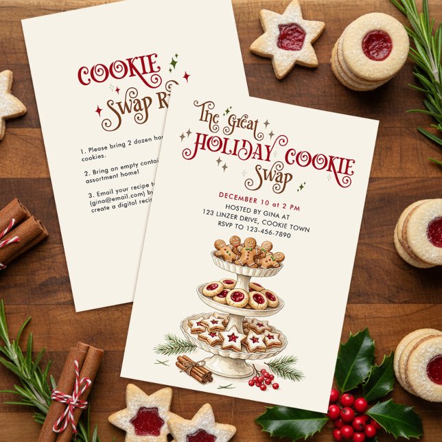 Convites Ótima Troca de Biscoitos de Férias Festa de Confei (Holiday Cookie Swap Invitation - printed or digital download - by Darling & May)