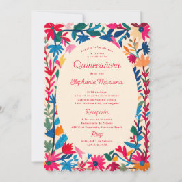 Convites Otomi, Bordado Mexicano, Quinceañera Colorida Bran