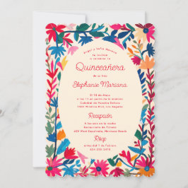 Convites Otomi, Bordado Mexicano, Quinceañera Colorida Bran